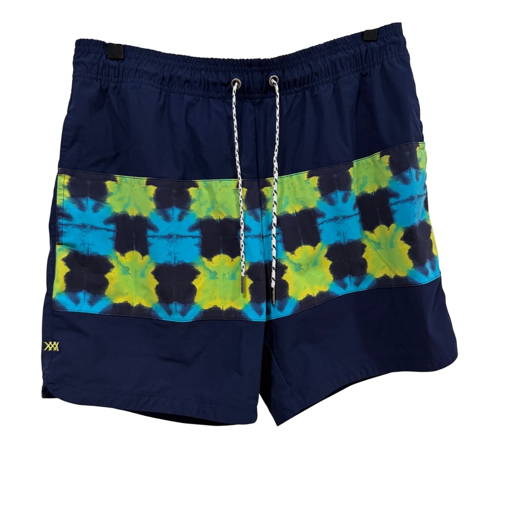 Rhone Fletcher Swim Trunks Mens Navy Blue Tie Dye Print Board Shorts 6 Inch